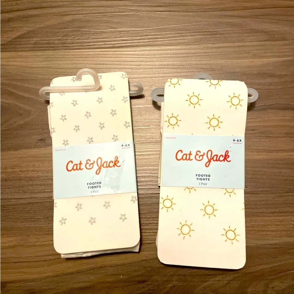 Cat & Jack White Tights Set with Sun and Snowflake Patterns size 4-6X-NWT